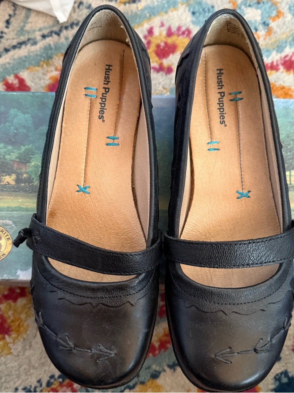Hush Puppies Women's Black Leather Mary Jane Loafers Size 6.5 EW Orthopedic
